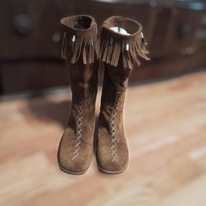 PM WOMEN'S PAOLO MUCHINO FRINGED SUEDE BOOTS